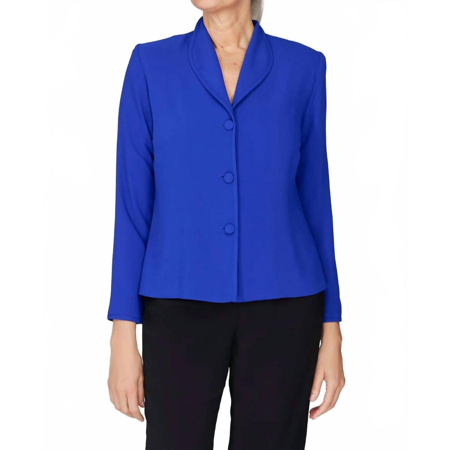 New Emmelle Lustrous Crepe Wing Collar Jacket In Cobalt